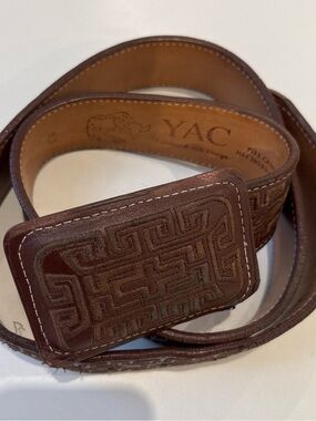 Ya Los Angeles Brown Leather Belt with Embossed Pattern Buckle